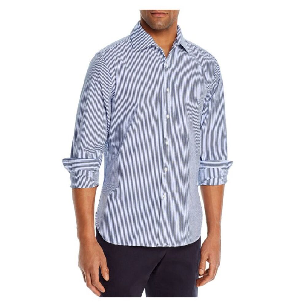 The Mens store Mens Navy Striped Classic Button Down Casual Shirt 2XL